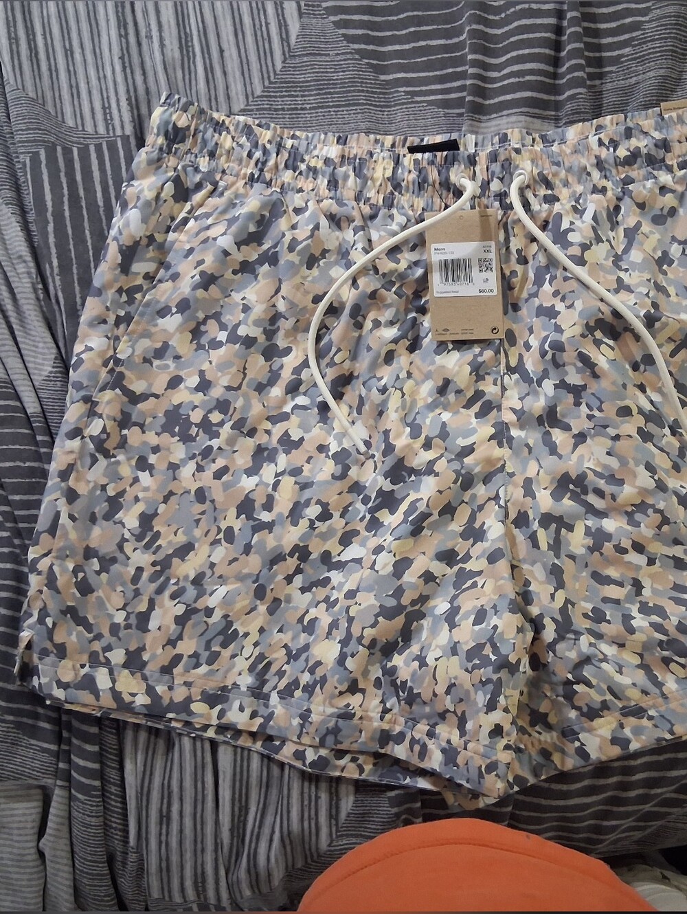 Jordan Cotton On Men's Camo Swim Shorts in Beige, Gray, Cream